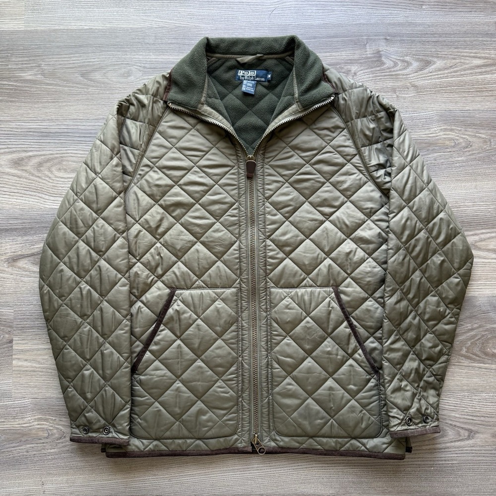 Vintage Polo Ralph Lauren Quilted Field Lined Jacket Size Mens M Olive Green